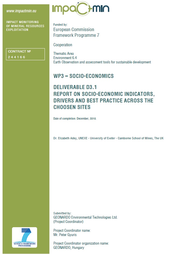 WP3 - Socio-economics, Deliverable D3.1, Report on Socio-economic indicators, Drivers and best practice acrosss the choosen sites